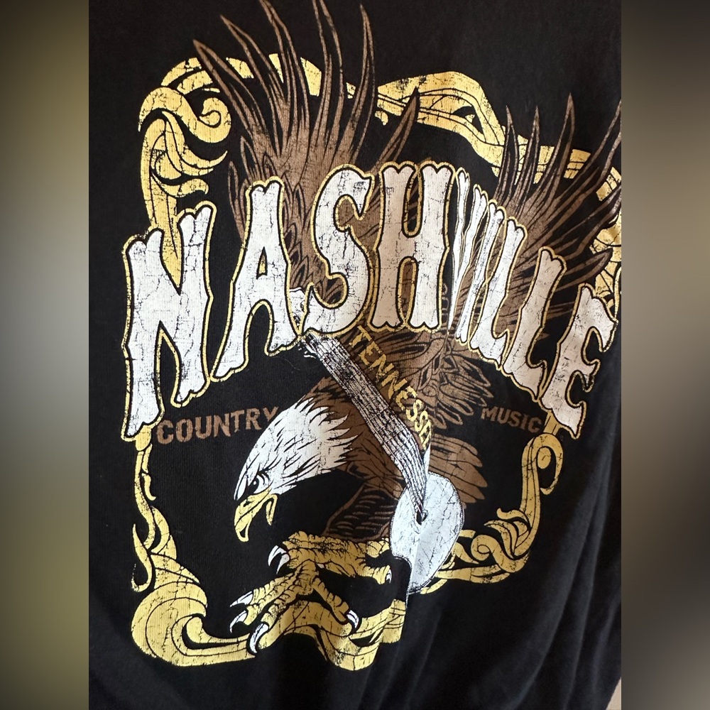 Nashville OG Graphic Tee Medium Black Rhinestone Fringe Western Cowgirl Top - Picture 3 of 6